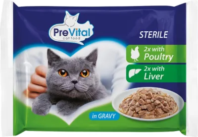 Zdjęcie produktu dla Pełnoporcjowa karma dla kotów PreVital sterile 4 x 100g 2x drób i 2x wątróbka w sosie