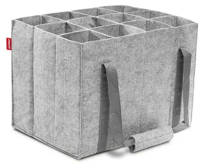 Produktbild von 12er Flaschentasche Filz – Flaschenträger für bis zu 12 Flaschen (1,5L) – Geräuscharm dank Filz-Trennwänden – Stabil & formfest – Reißfeste Trageriemen mit Klettgriff – Sicherer Transport & platzsparend