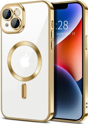 Image de Coque magnétique transparente pour iPhone 14 Plus, compatible MagSafe, coque de protection galvanisée avec protection de l'appareil photo Or