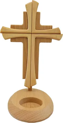 Produktbild von Holzkreuz mit Teelichthalter aus Buchenholz – 23,5 cm