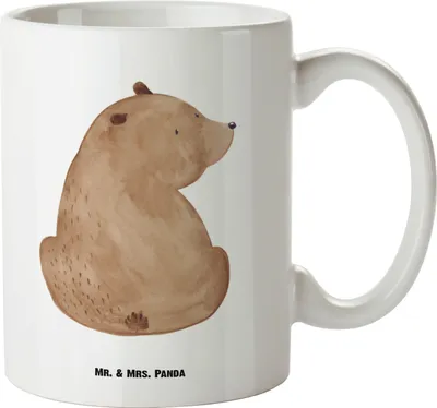 Produktbild von Mr. & Mrs. Panda Pott Bär Schulterblick - Weiß - Geschenk, Weisheit, Selbstachtung, Keramiktasse, Bären, Teddy, Große Tasse, Weltansicht, Haferl, weisse, steingut