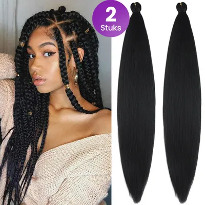 Produktbild von SassyGoods Flechthaar 2×100 g – 26″ (ca. 66 cm) – schwarz – pre-stretched Jumbo Braiding Hair – leicht & hitzebeständig – für Box Braids, Crochet