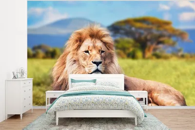Produktbild von MuchoWow® Fototapete für Wohnzimmer oder Schlafzimmer Wandtapete Vinyl Motivtapete Löwe - Savanne - Afrika - 400x300 cm - Papiertapeten
