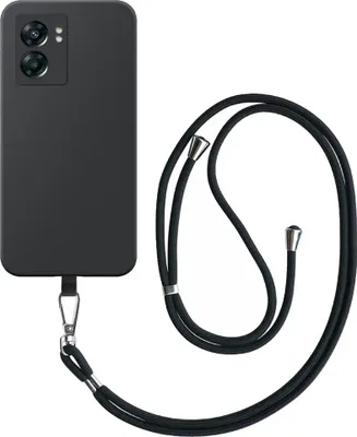 Produktbild von Geeignet für OnePlus Nord N300 Phone Case mit abnehmbarem schwarzem Lanyard - Flexible Back Cover Case Silikon TPU mit schwarzem Lanyard - Schwarz - Smartphonics