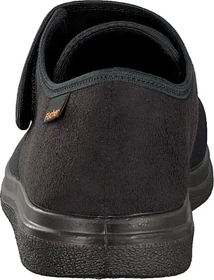 The back view of a black slipper.