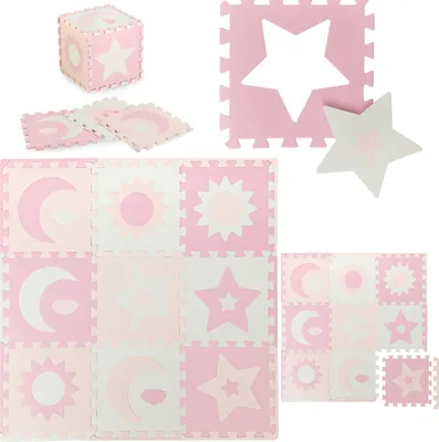Produktbild von MoMi NEBE Puzzlematte - EVA Schaumstoff, Wasserdicht, 39 Elemente, 9 Puzzles, 90x90cm - Rosa