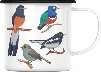 Produktbild von Trendation - Arten von Vögeln Vogel Emaille Tasse Geschenk Grafik Geschenkdiee für Vogel-Liebhaber (Schwarz)