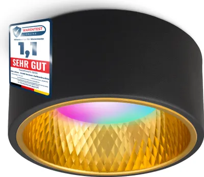 Produktbild von SSC-LUXon OLINO Aufbauleuchte schwarz gold kompatibel mit Alexa, Siri & Google - Spotleuchte flach inklusive Smart LED RGBW GX53