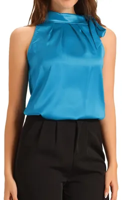 Produktbild von Solidchoice – Elegante, seidenglänzende, ärmellose Bluse mit gerüschtem Kragen