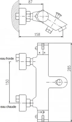 Image de Mitigeur baignoire mural thermostatique en laiton doré poli