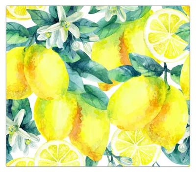 Produktbild von Spritzschutz Herdabdeckplatte Schneidebrett aus Glas Zitronen Design 1-Teilig (60x52cm)