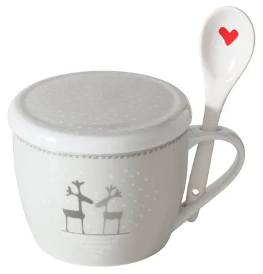 Produktbild von Weihnachtstasse Jumbo mit Deckel und Löffel LOVELIES, 600 ml