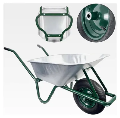 Produktbild von Schubkarre 100 l 250 kg Luftrad große Schubkarre Garten Scheibtruhe Bauschubkarre | verzinkte Mulde | Metallfelge mit Kugellager | grün