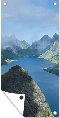 Produktbild von MuchoWow® 30x60 cm Outdoor-Poster Gartendeko Sichtschutz Garten Poster für den Garten  Blick über die Fjorde in Norwegen