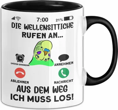 Produktbild von Wellensittich Liebhaber Tasse Geschenk Die Wellensittiche Rufen An Geschenkidee Becher (Schwarz)