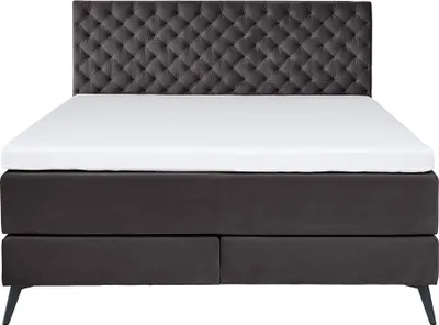 Produktbild von KAWOLA Bett SINDAR Boxspringbett Stoff anthrazit Fuß schwarz ohne Topper 160x200cm