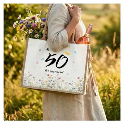 Produktbild von Geburtstagsgeschenk für Frauen - Personalisierte Jutetasche zum 40./50. Geburtstag