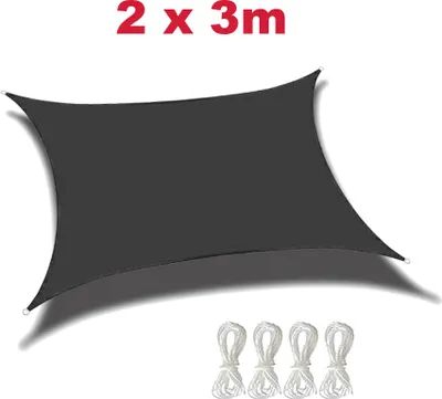 Produktbild von Trade-Shop Sonnensegel Sonnenschutz inkl. Befestigungsseile 100% Polyester wasserabweisend Windschutz dunkelgrau 2 x 3m für Draußen Outdoor Patio