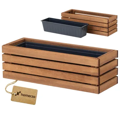 Produktbild von Holz Pflanzkasten Blumenkasten rechteckig – braun imprägniert, mit Kunststoff-Einsatz – Pflanzkübel für Balkon, Garten & Terrasse 65x23 H20