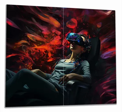 Produktbild von Wallario Herdabdeckplatte aus Glas, Größe 60 x 52 cm 2-teilig, Motiv Eintauchen in die virtuelle Realität
