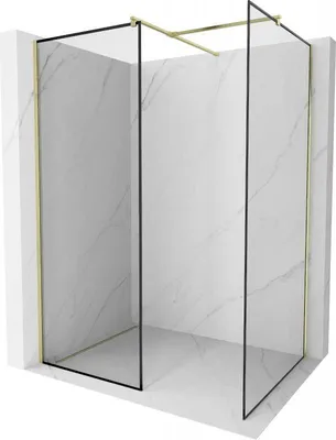 Produktbild von Mexen Kioto Duschwand Walk-in 90 x 70 cm, schwarzes Muster, gebürstetes Gold - 800-090-202-55-70-070