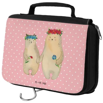 Produktbild von Mr. & Mrs. Panda Kulturbeutel Bären mit Blumenkranz - Rot Pastell - Geschenk, Mutter, Mama, Waschbeutel, Mutti, Kosmetiktasche, Muttertag, Necessaire, badtasche, Bär
