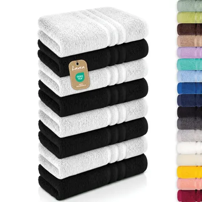 Produktbild von Lavea® 8er Set Handtücher 50x100 cm - Elena, 100% Baumwolle, Saugstark & Weich, Waschbar, Trocknergeeignet, Frottierhandtuch - Weiß & Schwarz