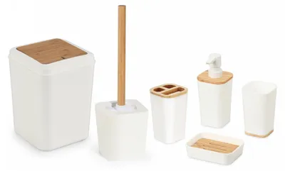 Obrázek produktu pro Herzberg HG-04463: 6dílná bambusová koupelnová sada - matná krémová