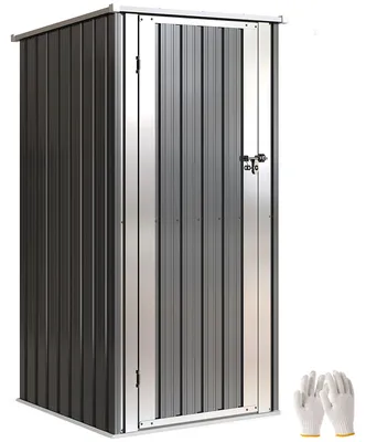 Image de Abris de jardin, 0,69 m², 83x89x163 cm, toit incliné, porte verrouillable, poteaux de support, idéal pour le jardin, le stockage, robuste, en métal, résistant aux intempéries, couleur gris anthracite