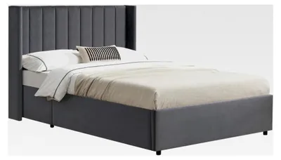 Produktbild von Polsterbett Savona 120x200 cm mit Stauraum, Lattenrost, Samt-Bezug, Holzgestell, bis 250 kg, großes Kopfteil, Dunkelgrau