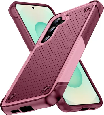 Produktbild von Hülle Für Samsung Galaxy S25 Militärqualität Stoßfest Hybrid 2 in 1 Hart PC Weich TPU Handyhülle Pink Rot