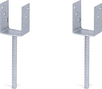 Produktbild von Alberts 2 x U-Pfostenträger mit Riffelstahl-Betonanker, 75x104 mm, Betonanker 200 mm, feuerverzinkt, zum Einbetonieren