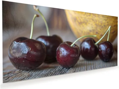 Produktbild von Glasbild 60x30cm in XXL für Wohnzimmer, Schlafzimmer Motiv Frische Kirschen