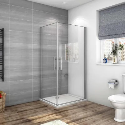 Produktbild von 80X80cm Duschkabine Eckeinstieg Duschabtrennung Schwingtür Pendeltür Duschtür 6mm ESG NaNo Glas Hoch 185cm