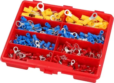 Produktbild von 360 Stück Kalitec Sortimentskasten Ringkabelschuhe isoliert 0,25-6 mm² I Kabelschuhe Set I Quetschverbinder Sortiment I Presskabelschuhe I Kabelverbinder
