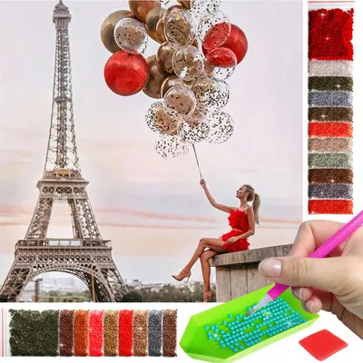 Produktbild von ARTULIO - Diamond Painting Set - Frau mit Ballons am Eiffelturm - 30 x 30 cm - Bilder DIY, Home Wand Deko, 5D Diamant Painting