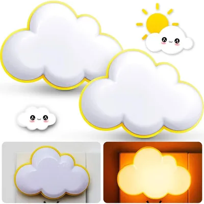 Produktbild von 2er LED Nachtlicht Steckdose mit Lichtsensor – Wolke Nachtlampe, Dämmerungssensor, energiesparend, weiches Licht für Schlafzimmer, Flur (Auto Ein/Aus)