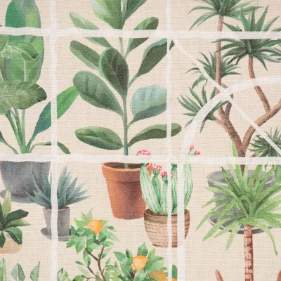Produktbild von Dekostoff Meterware Baumwolle Digitaldr. Wintergarten beige grün