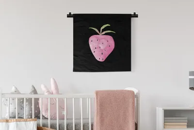 Produktbild von MuchoWow® Wandteppich Wandbehang Erdbeere - Aquarell - Schwarz 60x60 cm Tapisserie Dekoration Wandtuch - Dekorationen - Wand Decke
