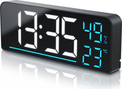 Image de BEARWARE Réveil numérique LED 9,5 pouces avec 2 alarmes, minuterie & capteur Grand écran, snooze, température & humidité, fonctionnement USB