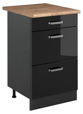 Imagen del producto de Mueble bajo de cocina Vicco R-Line Negro brillo intenso/Antracita 50 cm encimera Roble dorado, Model 69876