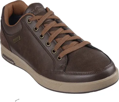 A single brown Skechers sneaker is shown against a white background.