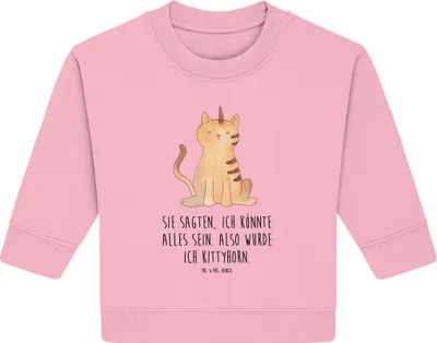 Produktbild von Mr. & Mrs. Panda Organic Baby Pullover Einhorn Katze 12. - 18. Monat - Baumwolle Pink - Geschenk, Regenbogen, Unicorn, Glitzer, Mieze, Bullover