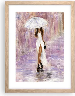Produktbild von Gerahmtes Poster - Rahmen in heller Eiche - Frau Regenschirm - 30x40 cm - Wand Bild - Wanddeko - Wandbilder - Kunstposter - Wandposter - Bilderrahmen - Bilder - Kunstdruck - Wandbild - P2NPA30x40-3822