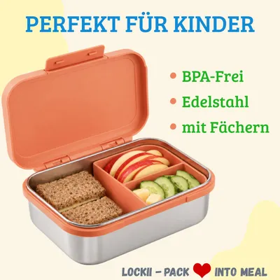 Produktbild von Brotdose Edelstahl, 1000 ml, mit Snackbox, BPA-frei, für Schule und Ausflüge