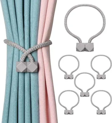 Produktbild von Famanu Magnetische Halter für Vorhänge - 6 Stück - mit Schnur und Clips - dekorativ für Zuhause und Büro (Grau)