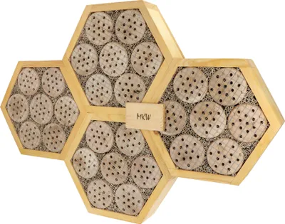 Immagine prodotto di Hotel per insetti di medie dimensioni Honigwabe MKW in legno con quattro moduli - casa per insetti in legno massiccio di latifoglie e conifere - resistente alle intemperie - per api selvatiche