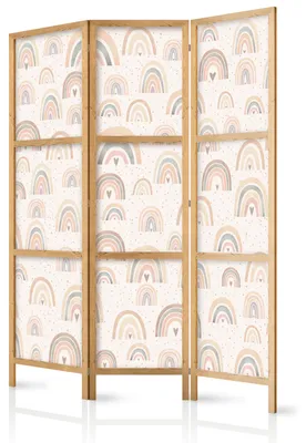 Produktbild von Muralo Japanischer PARAVENT 3-teilig Raumteiler klappbar PREMIUM-Vliesleinwand BUNTE REGENBÖGEN für Kinderzimmer 135cmx172cm