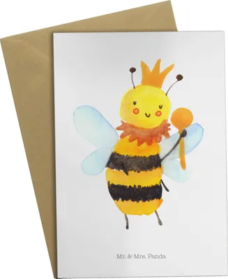 Produktbild von Mr. & Mrs. Panda Klappkarte Biene König - Weiß - Geschenk, weihnachtskarten, einladungskarten, osterkarte, osterkarten, Grußkarten, babykarte