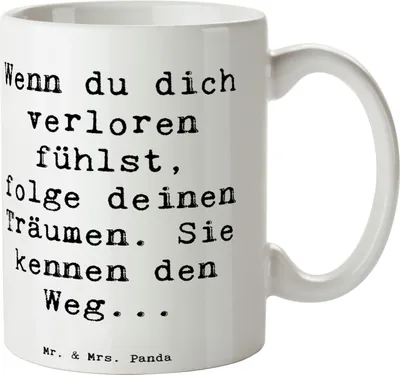 Produktbild von Mr. & Mrs. Panda haferl Spruch Selbstzweifel und Träume - Weiß - Geschenk, Selbstwahrnehmung, positive Gedanken, Becher, Teetasse, Hoffnung, Motivation, Pott, Gefühl